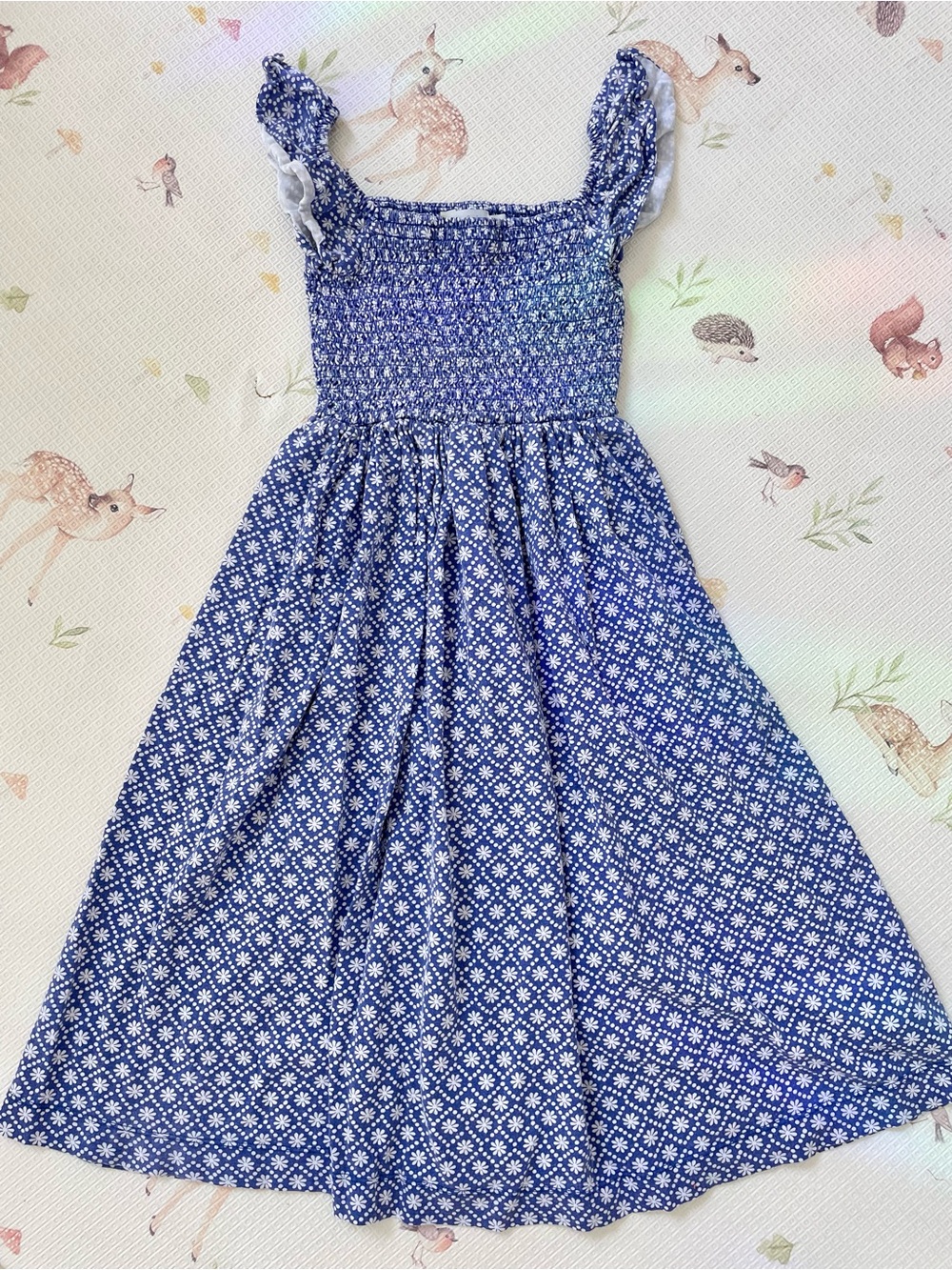 Mini Boden Blue and White Smocked Sundress Girls 7/8